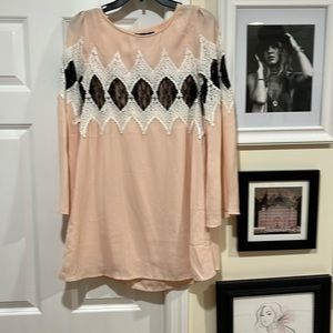 Short dress embroidered front chest area and upper arms. Large. Bell sleeves.